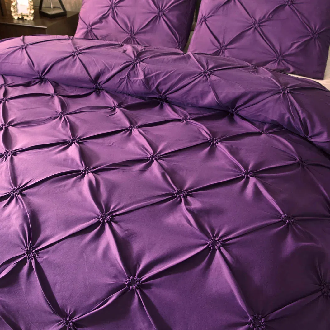 Luxury Design Pinch Pleated Elastic Embroidery Tufted Bedding Bedsheet Duvet Cover Set